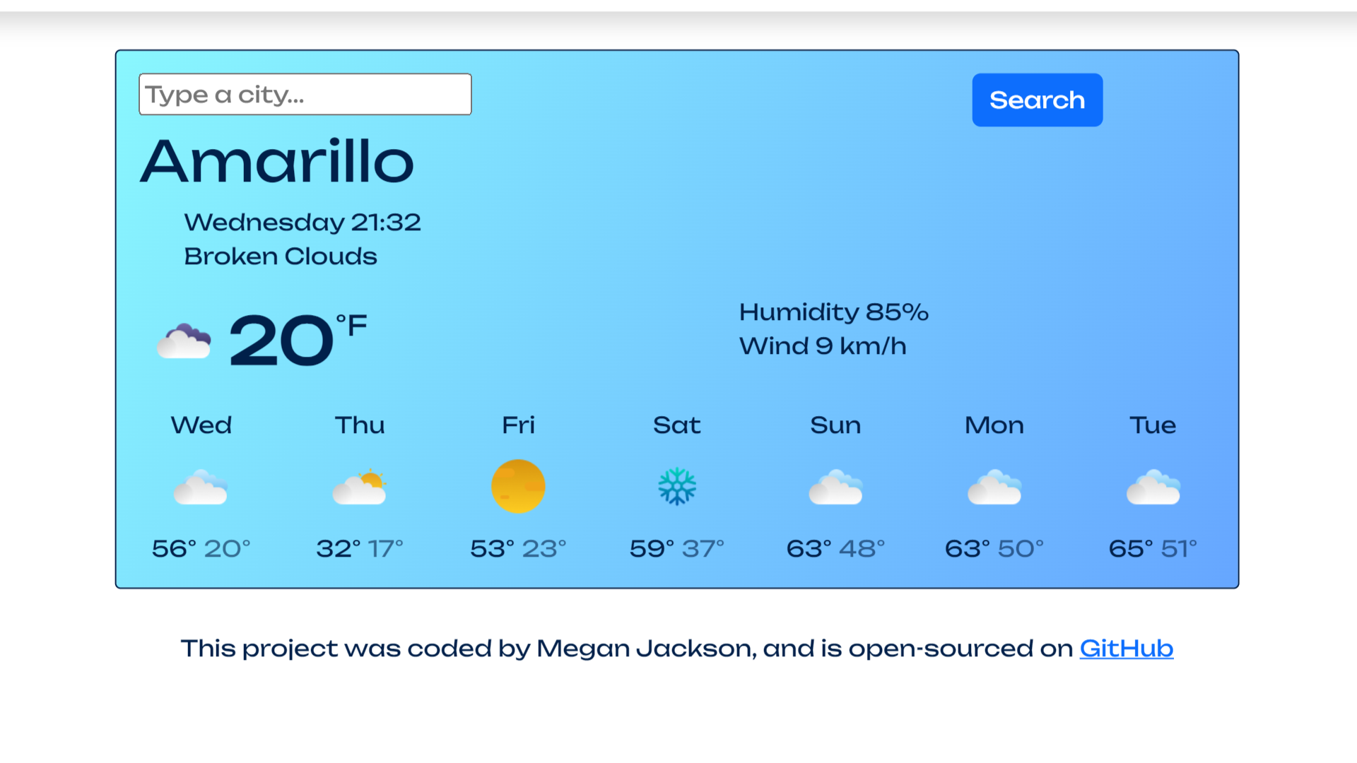 react weather project preview